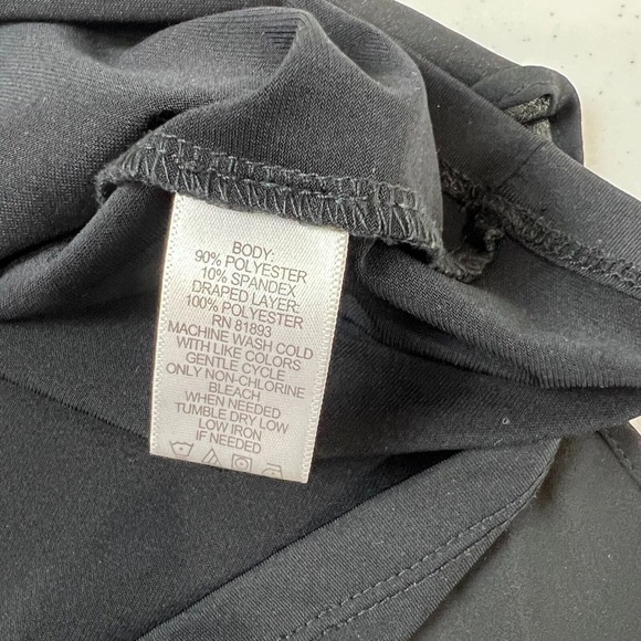 H by Halston Black Jet Set Jersey Dress Sleeveless with Draped Chiffon Overlay - Picture 10 of 13